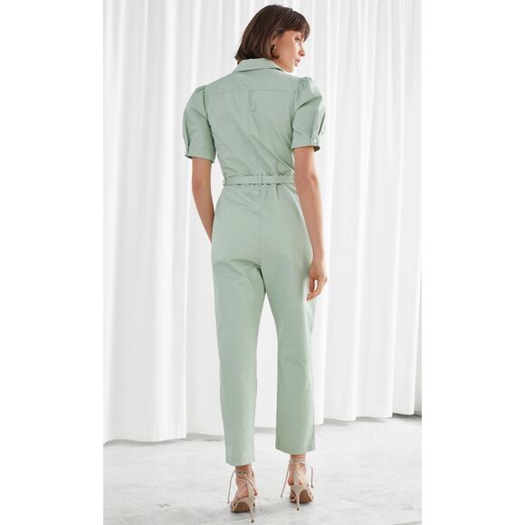 & OTHER STORIES Organic Cotton Twill Jumpsuit Seafoam Green / Light Mint Size 2 - Picture 3 of 16